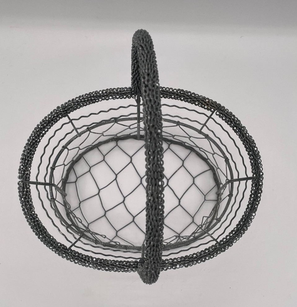 Silver, White Wash Flecks, Wire Egg Basket with Handle
