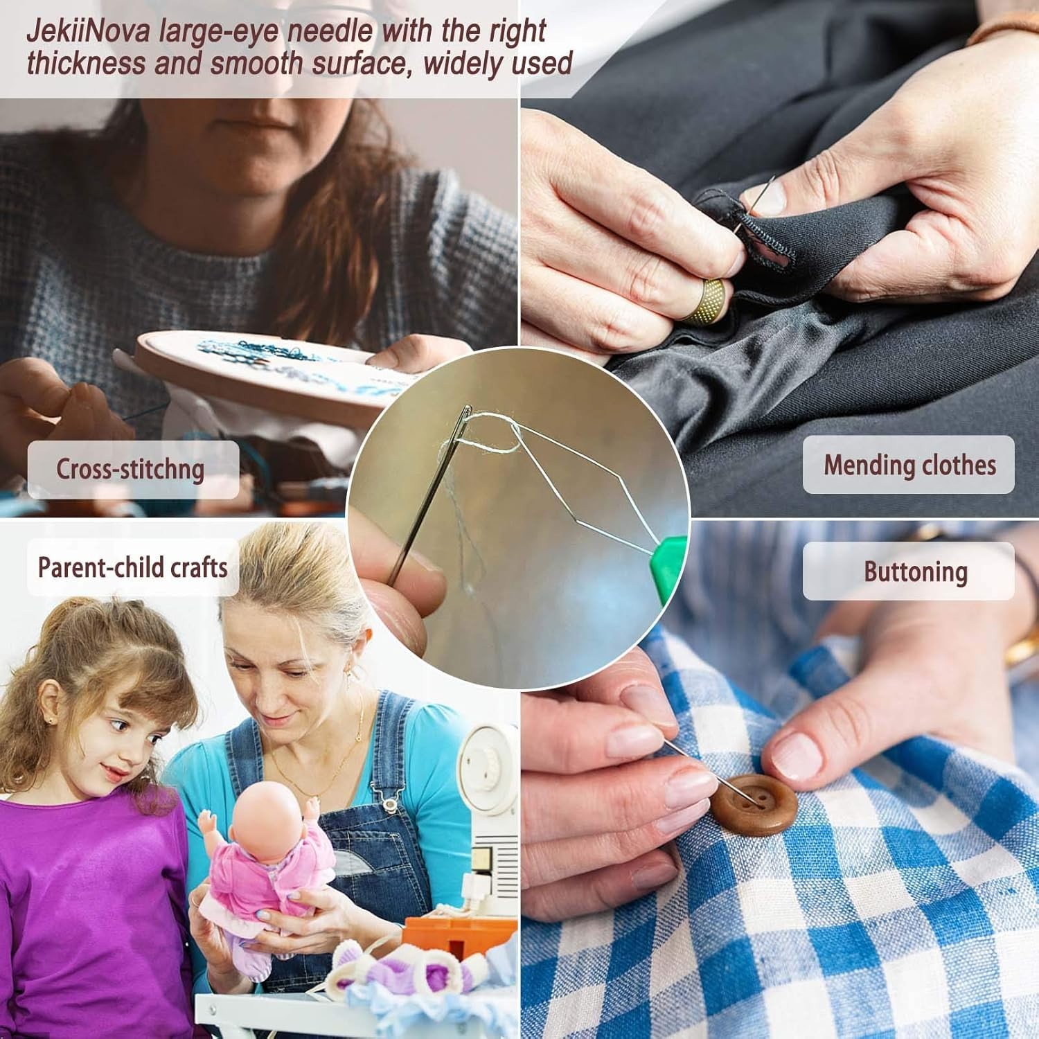 50 Large Eye Needles with Threaders & Storage - Effortless Sewing