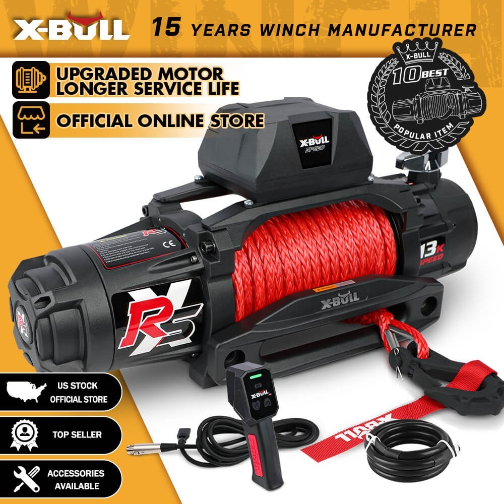 X-BULL 13000lb Winch 13K Winch Synthetic Rope Truck Towing Trailer 4WD 4X4