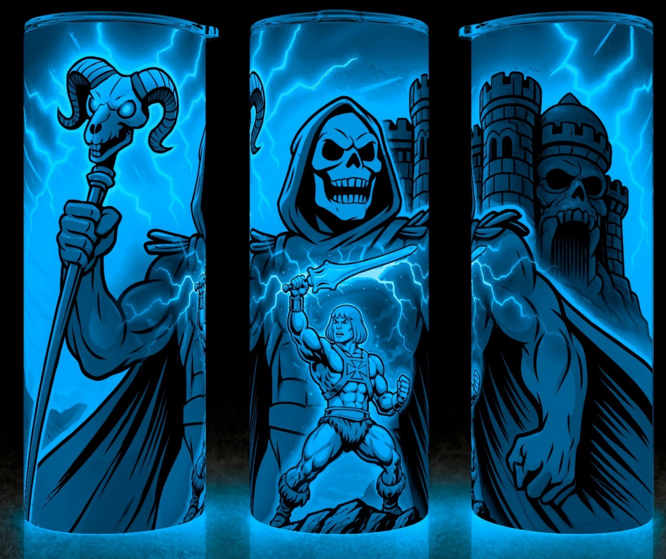 Glow in the Dark  He-Man and Skeletor with Castle Grayskull Cup Mug Tumbler