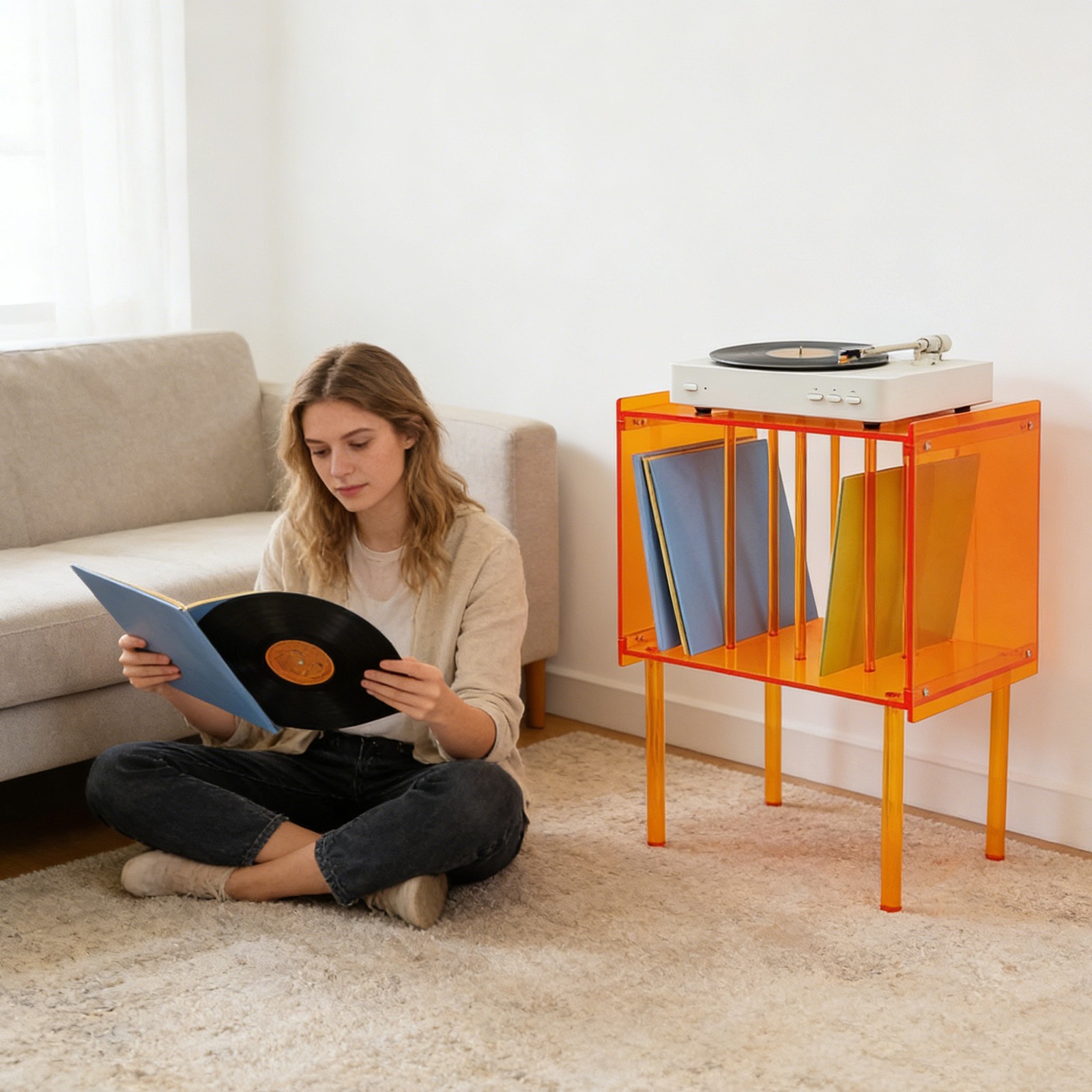 Acrylic Record Player Stand, Record Player Stand W/ Storage, Acrylic Side Table