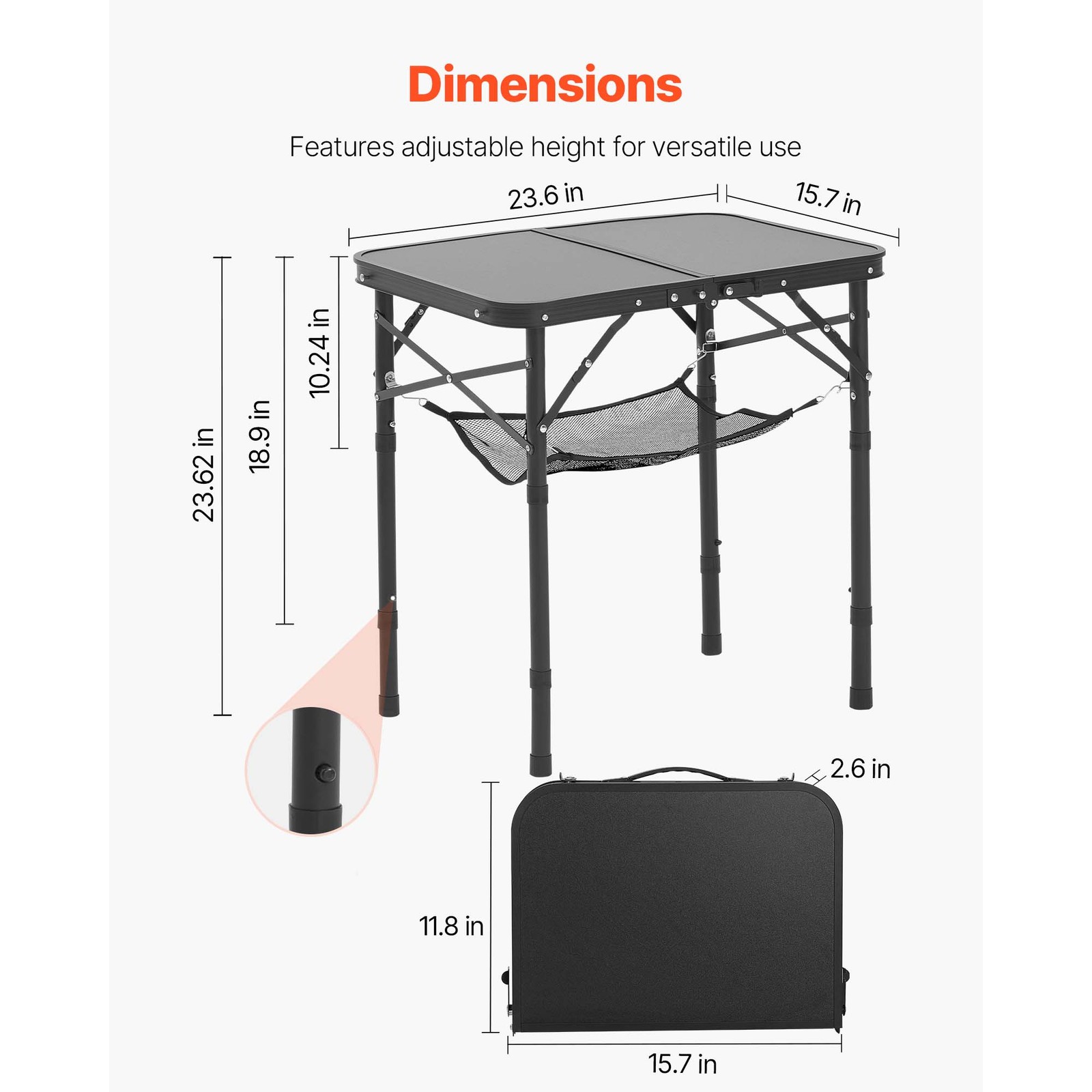 2ft Folding Portable Camping Table Aluminum Adjustable Height Outdoor
