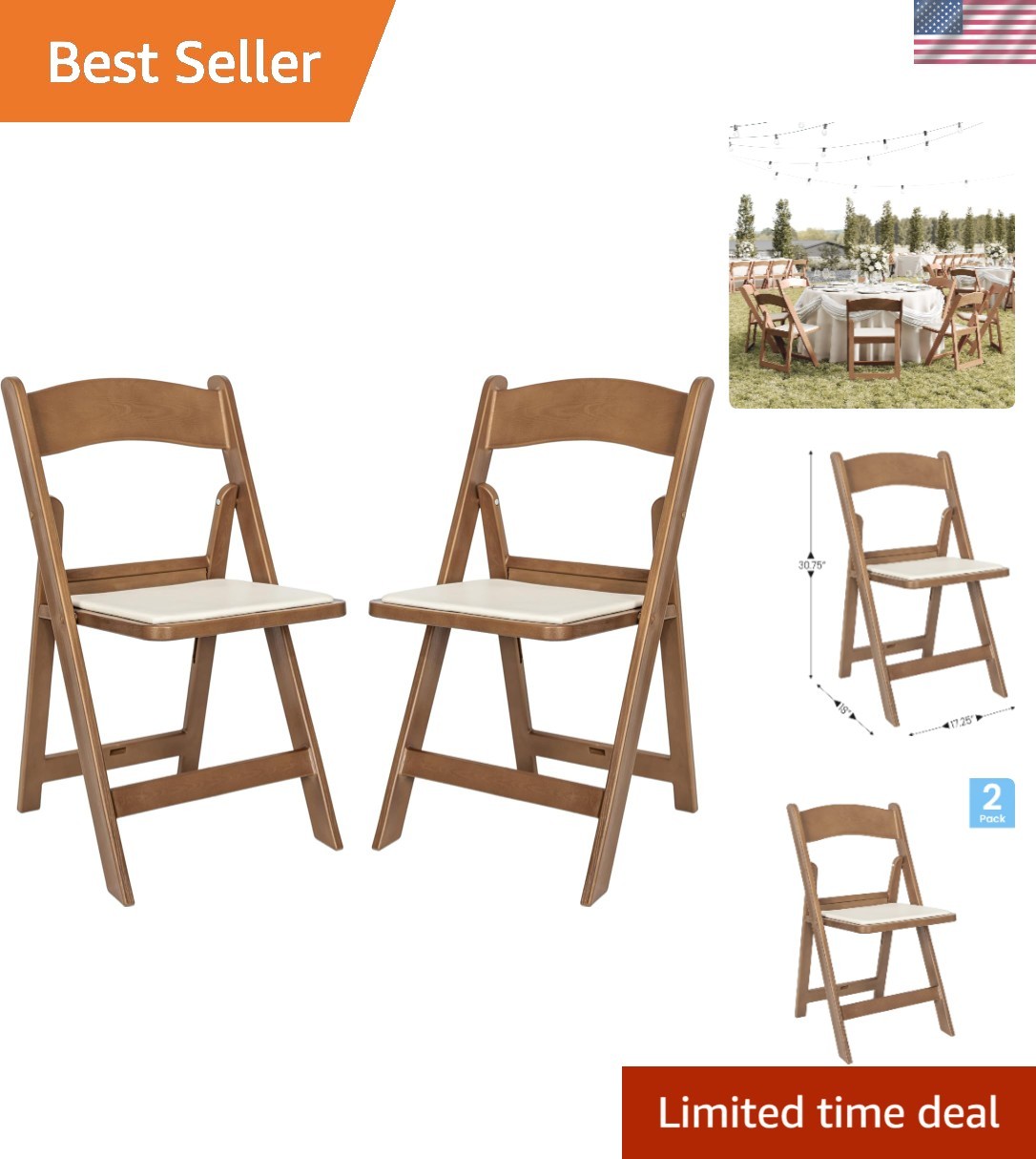 Hercules Commercial Indoor/Outdoor Folding Event Chair, Wood Look, Weather-Re...
