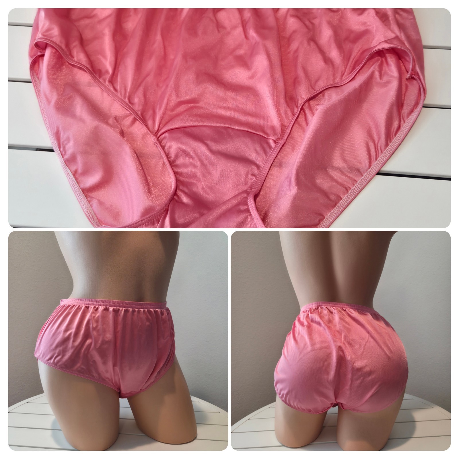 Shadowline Bikini Panty Shiny Nylon Wide Gusset Full Cut 10/3XL PINK Flash 11032