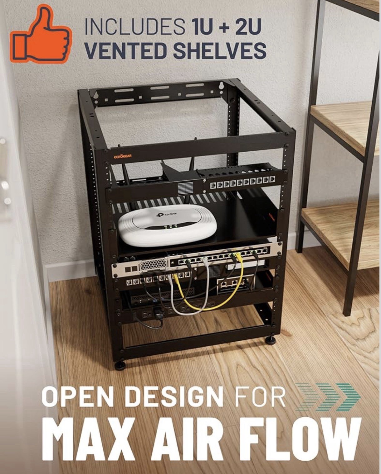 Echogear 15U Open Frame Rack For Servers & A/V Gear Stackable / Wall Mountable