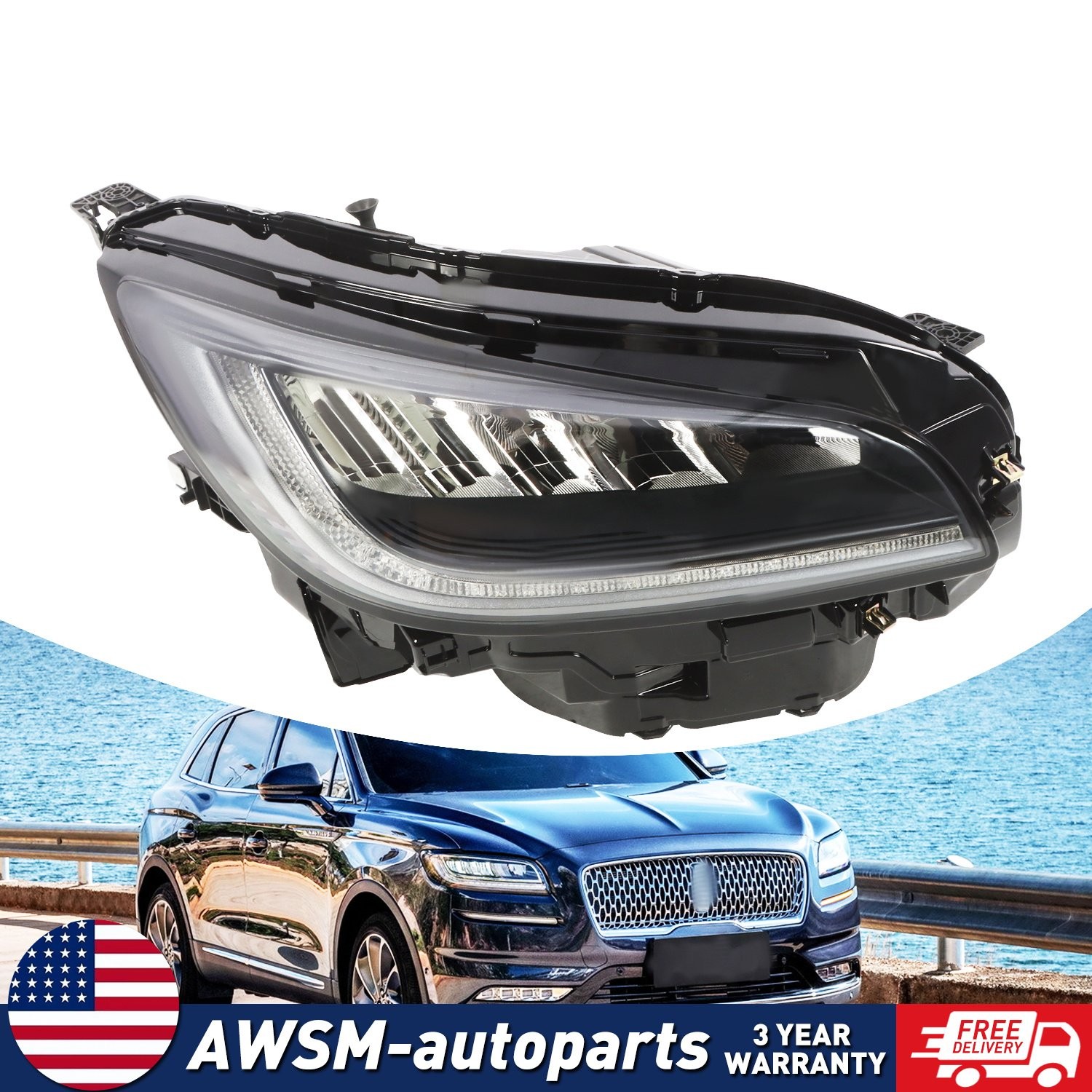 For 2020-2022 Lincoln Corsair LED Headlight Assembly Passenger Side Headlamp RH