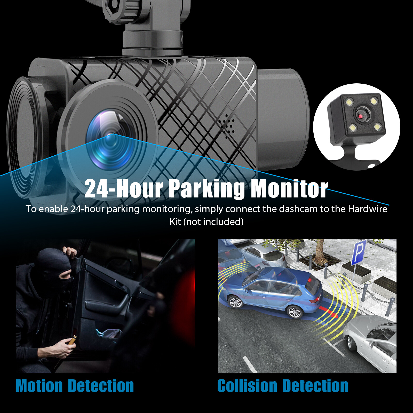 HD 1080P 3Lens Car DVR Dash Cam Camera Video Recorder G-Sensor 170° Night Vision