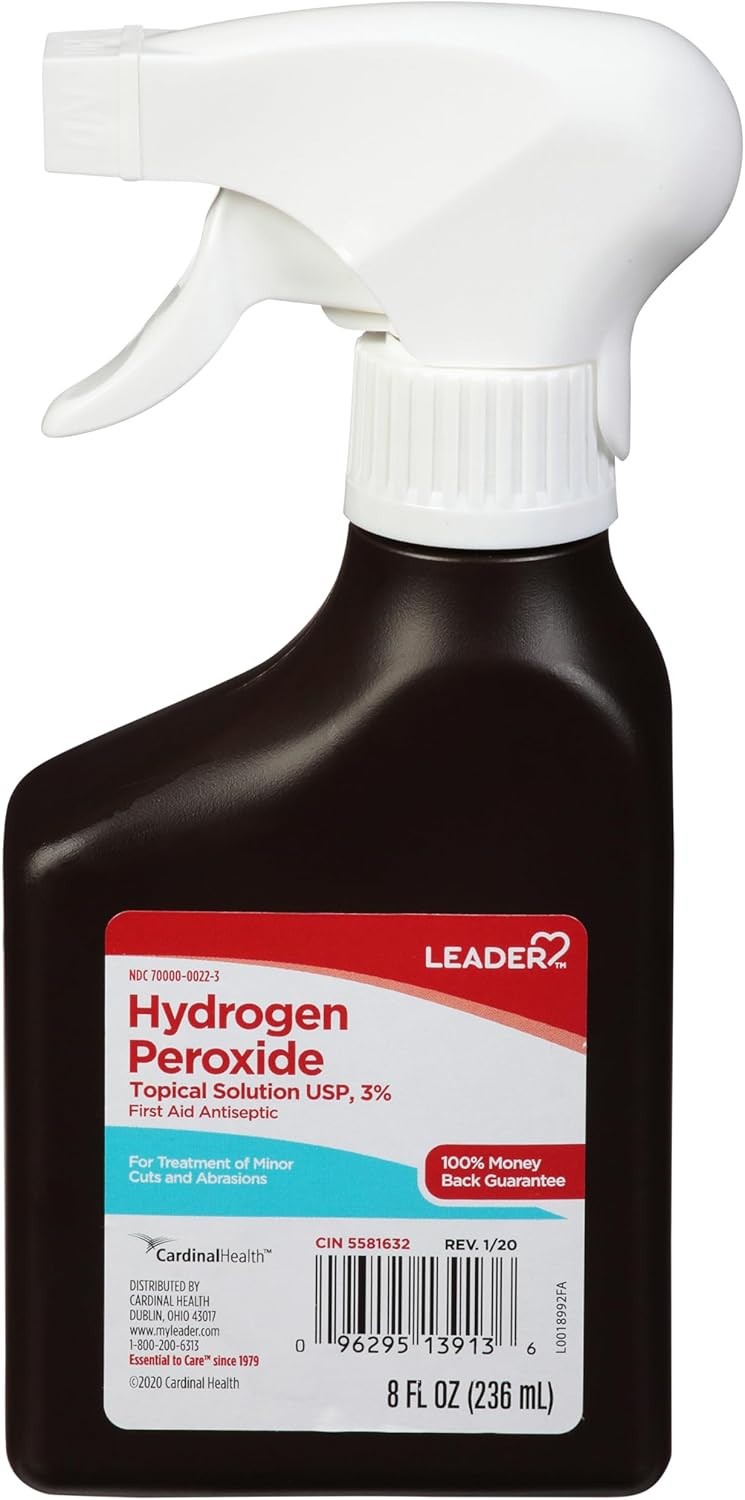 Leader Hydrogen Peroxide Topical Solution USP, 3% Spray Bottle First Aid 8 ounce