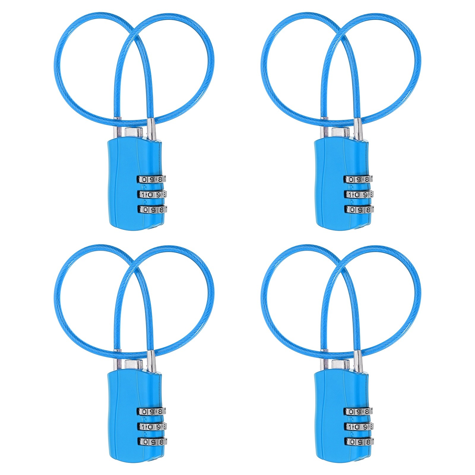 4 Pcs 3 Digit Luggage Cable Combination Lock with 12" Long Cable, Blue