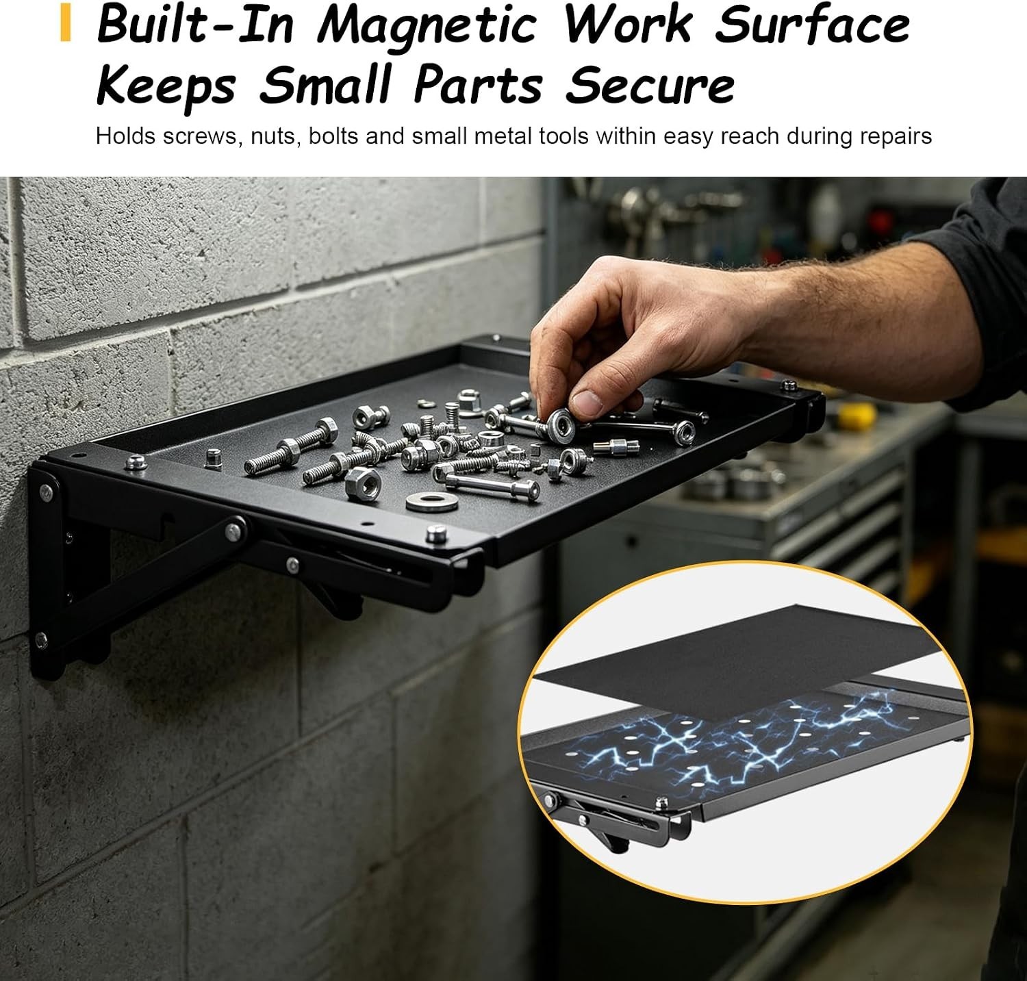 Professional Magnetic Tool Tray Folding Workbench for Efficient DIY - 15" x 10"