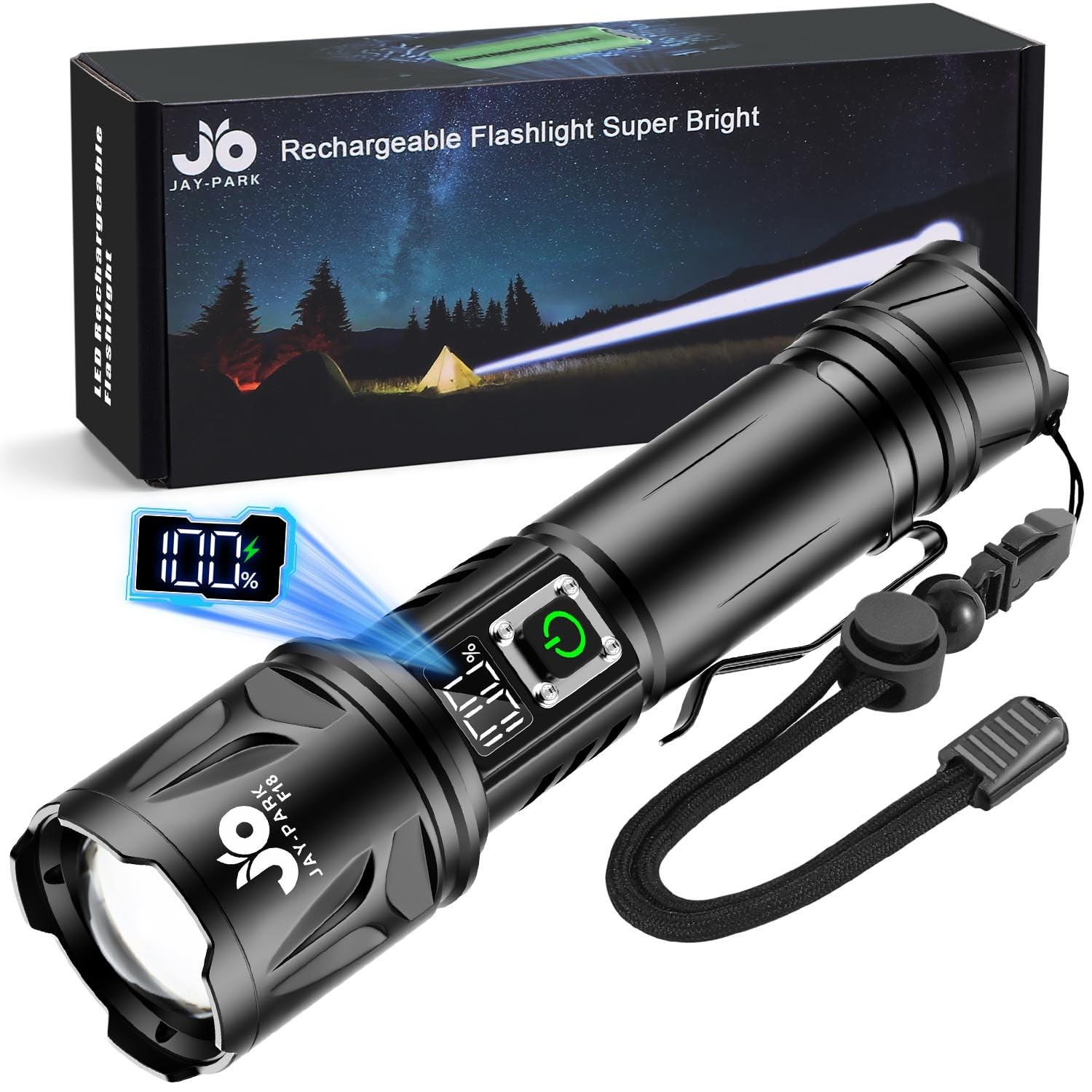 High Lumen Flashlight - 100000 Lumens, Rechargeable 5000mAh with LCD Display,...
