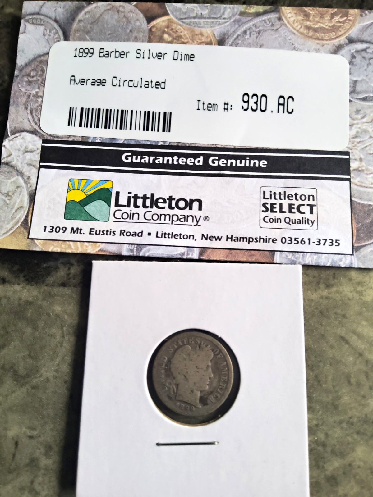 Barber 1899 10C Silver Dime .900 Fine Business Strike, Philadelphia Mint