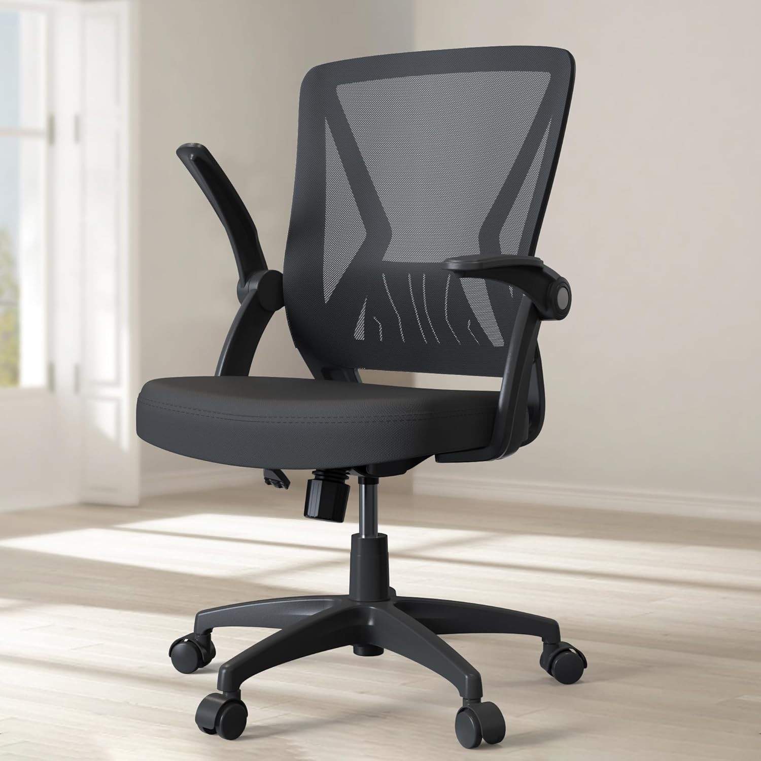 Ergonomic Swivel Mid Back Mesh Office Desk Chair with Flip up Arms Height Adjust