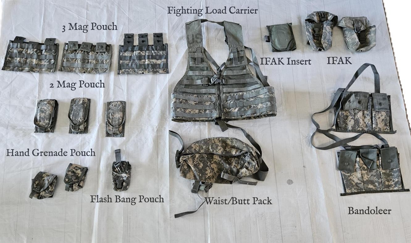 16 pc US Army MOLLE II ACU Fighting Load Carrier Vest w/Tons of Extras!16 pieces
