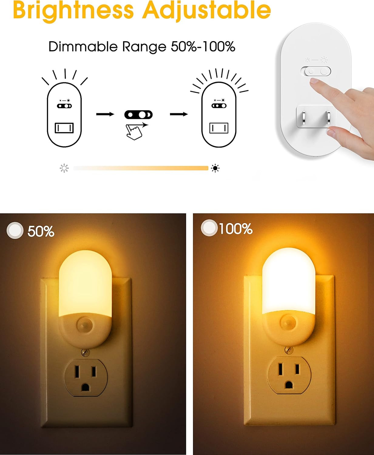 Amber Night Light, Night Lights Plug into Wall[2 Pack], 0.6W 2000K LED Night Lig