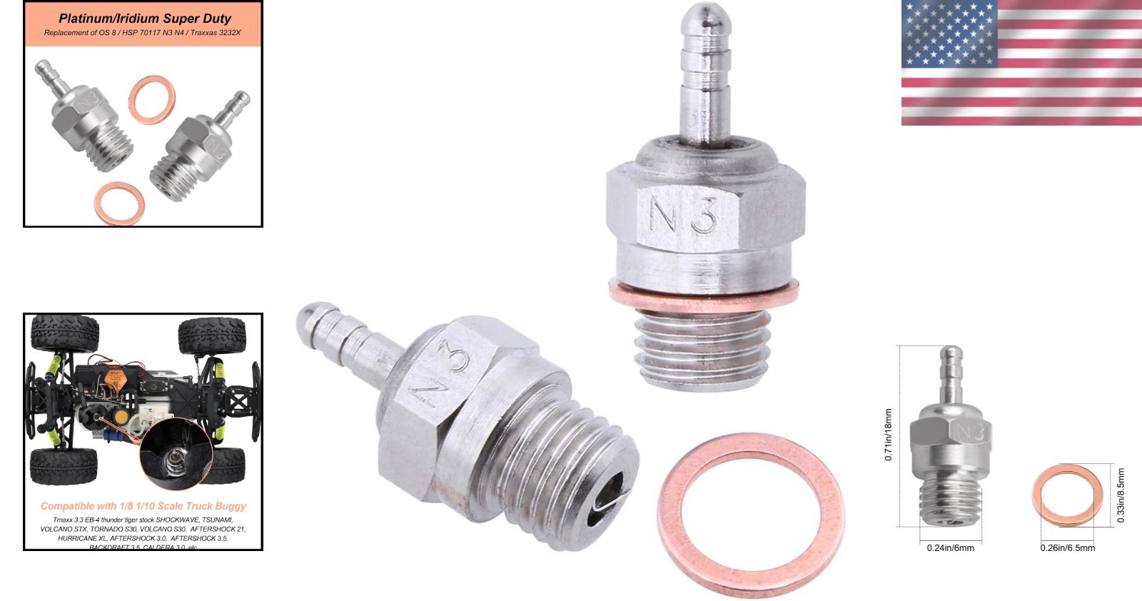 Platinum/Iridium Glow Plug N3 - 2pcs for Enhanced Nitro Engine Performance