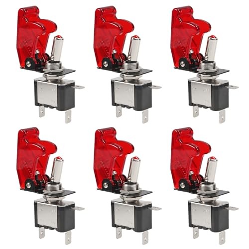 AITRIP 6pcs Rocker Toggle Switch LED Illuminated with 3Pin Led Switch Red