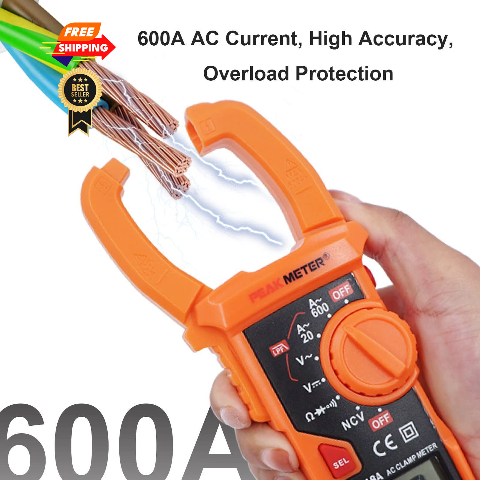 Digital Clamp Meter Auto-Ranging Multimeter Amp Voltage Tester Measure Orange