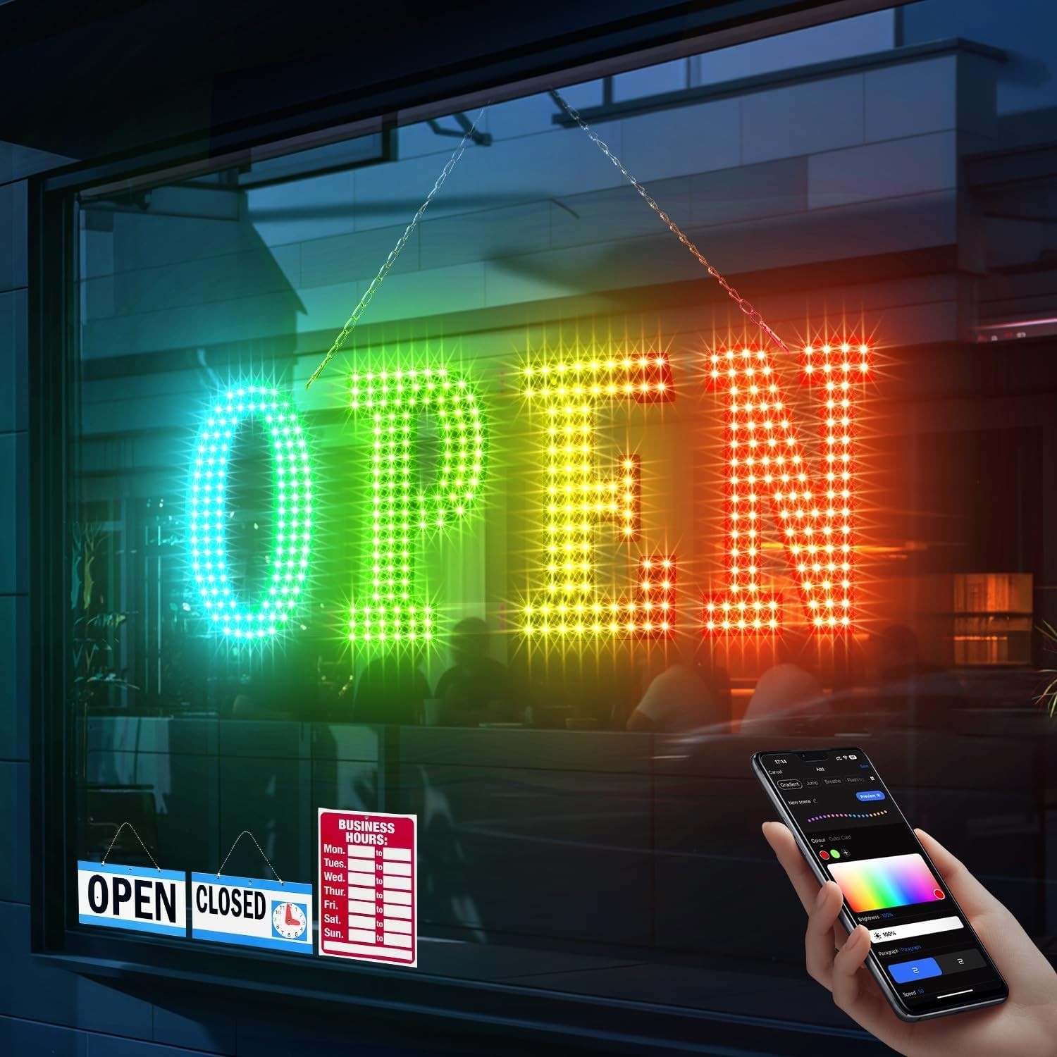 Open Sign 48"x16" Large LED Open Signs for Business Color Remote Control