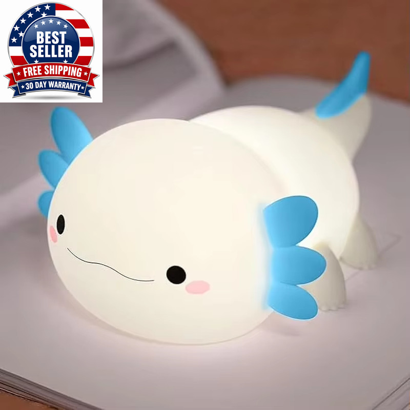 Purple Axolotl LED Night Light for Kids - Soft Silicone Bedside Lamp