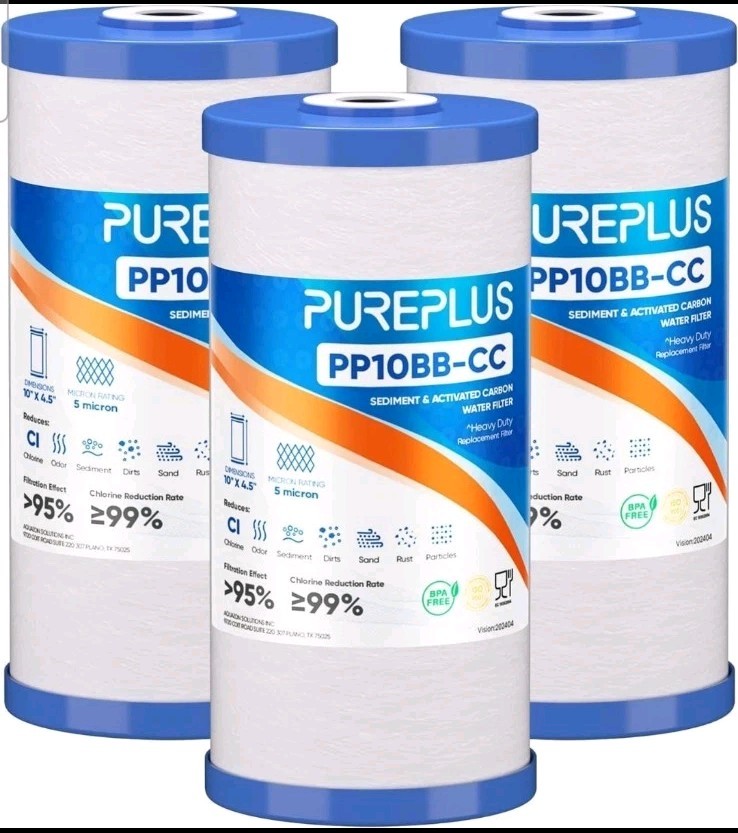 PUREPLUS Water Filter Cartridge Activated Sediment Carbon PP10BB-CC - 3 Pack