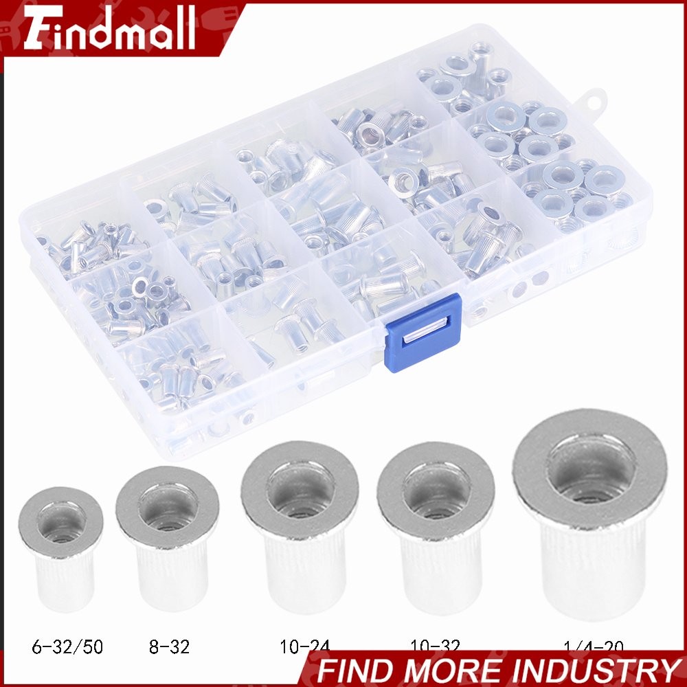 Findmall 150Pcs Aluminum Rivet Nut Kit Rivnut Nutsert Standard Inch SAE Imperial