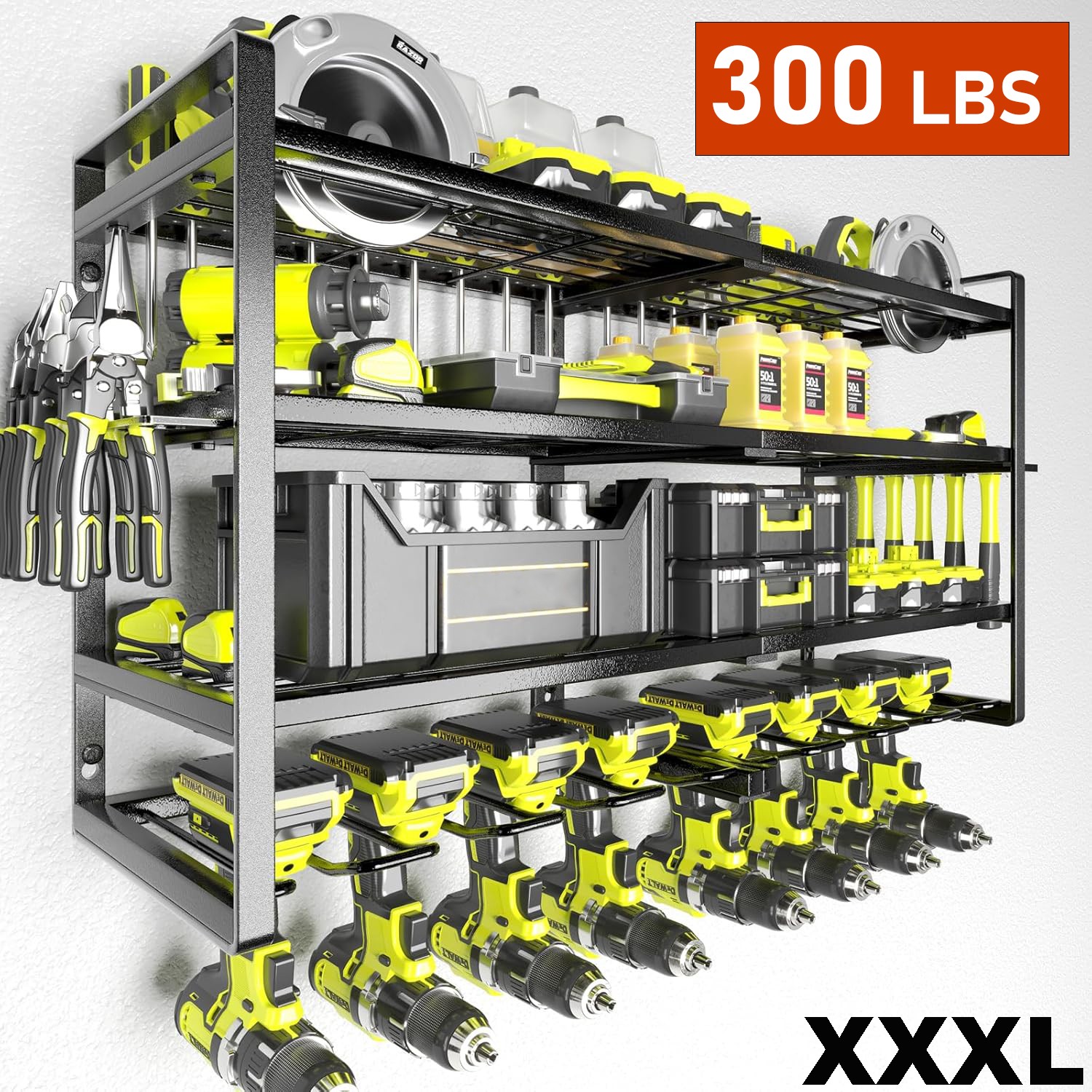 XXXL 8 Drill 4 Layer Power Tool Organizer Storage Rack Cordless Tool Rack Holder