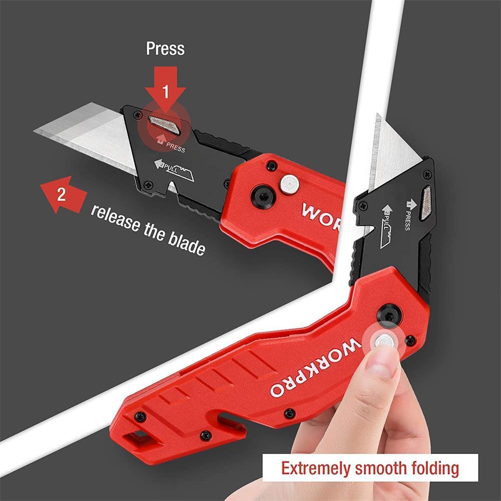 WORKPRO Folding Utility Knife, Quick Change Box Cutter Multi-Color W/10 Blades