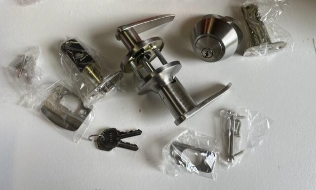 Door Lockset Combo Lever Handle Nickel Deadbolt