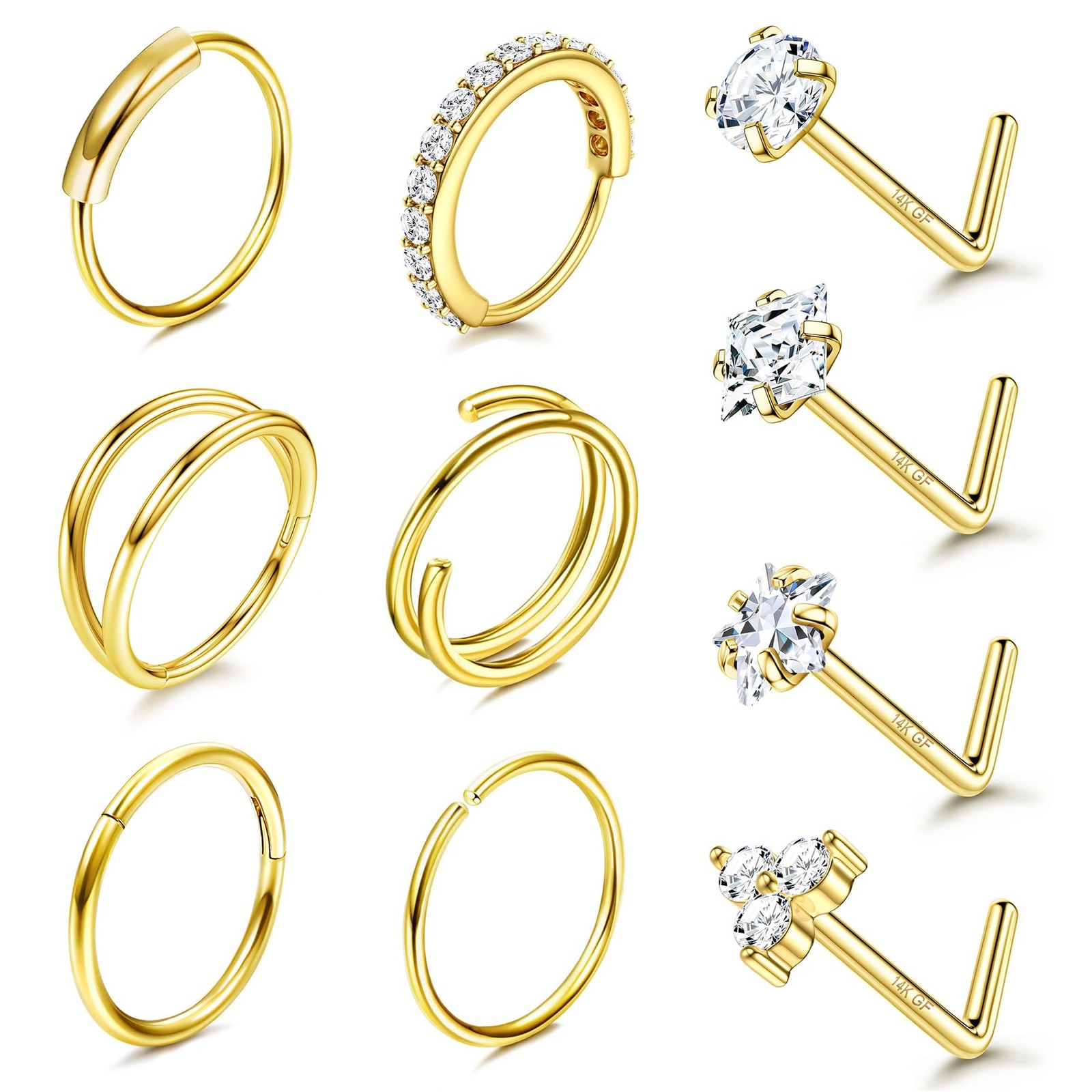 MILACOLATO 14K Gold Filled Nose Ring Studs 20G Hoops GF