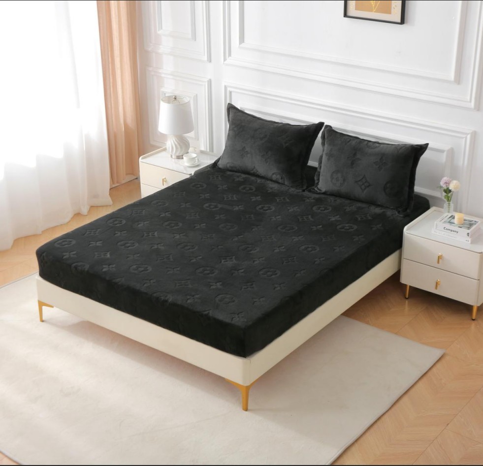 Velvet Fitted Sheet Queen King Bed with 2 Pillowcase Velvet Mattress Cover