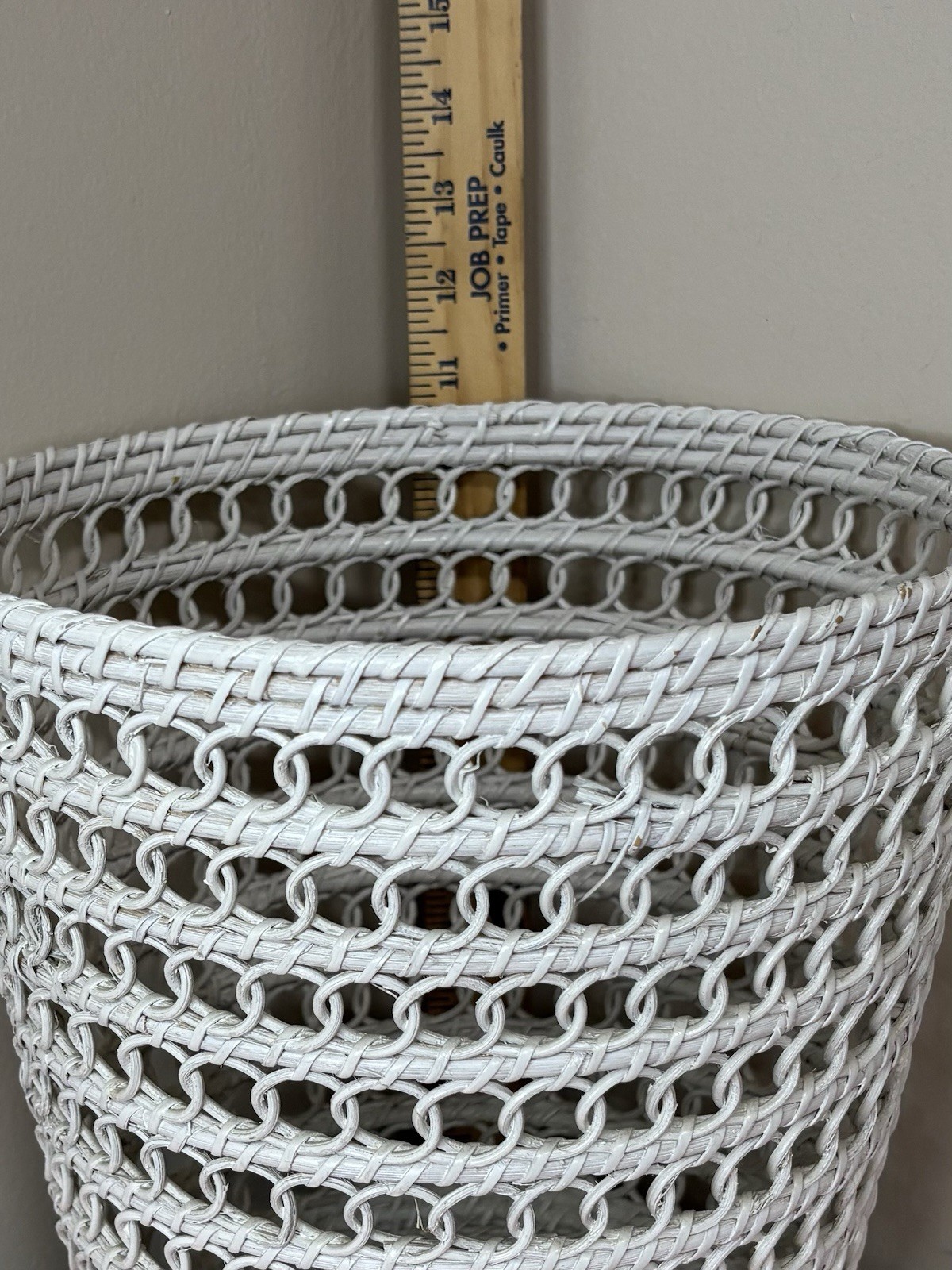 White Woven Wicker Basket Open Weave Farmhouse Coastal Boho Storage Bin