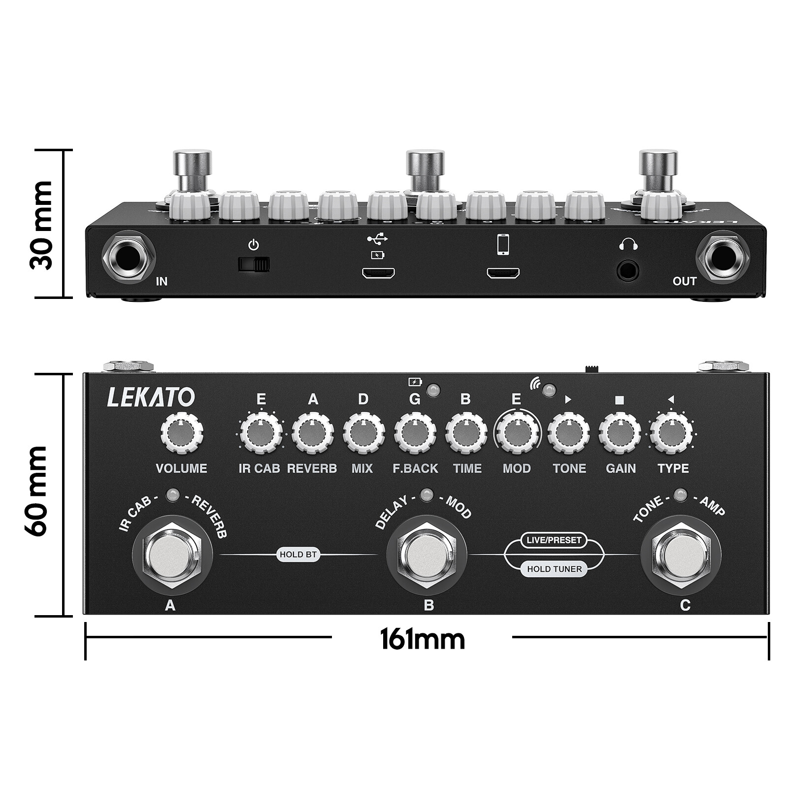 Professional Multi Effects Guitar Pedal IR Loading Rechargeable Amp Model BT 5.0