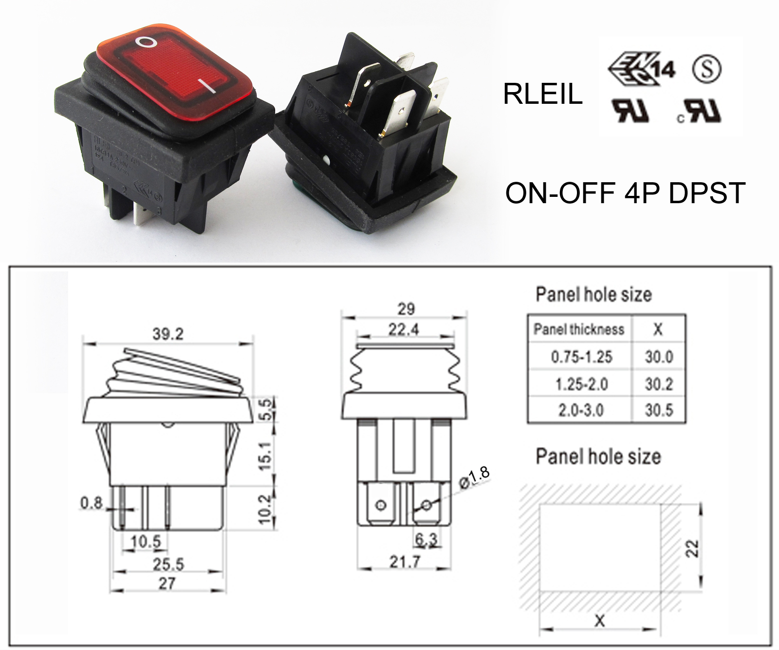 Red RLEIL RL2(P) Waterproof IP65 ON-OFF Boat Car Rocker Switch 16/10A 125/250VAC