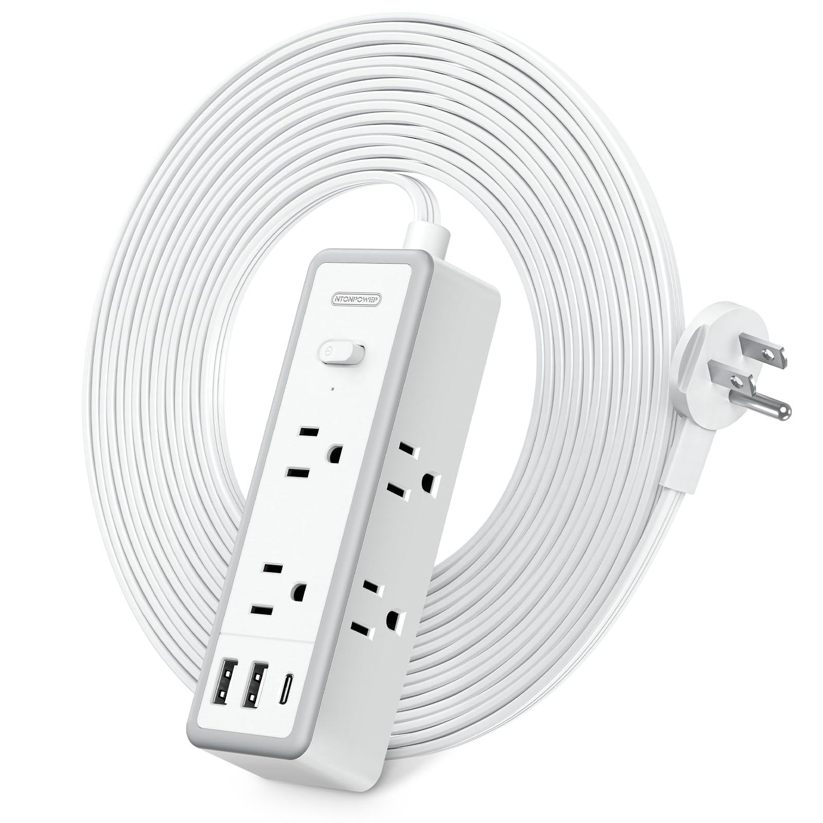 6 Outlet 3 USB Power Strip Extension Cord Flat Plug 25FT Compact For Office Dorm