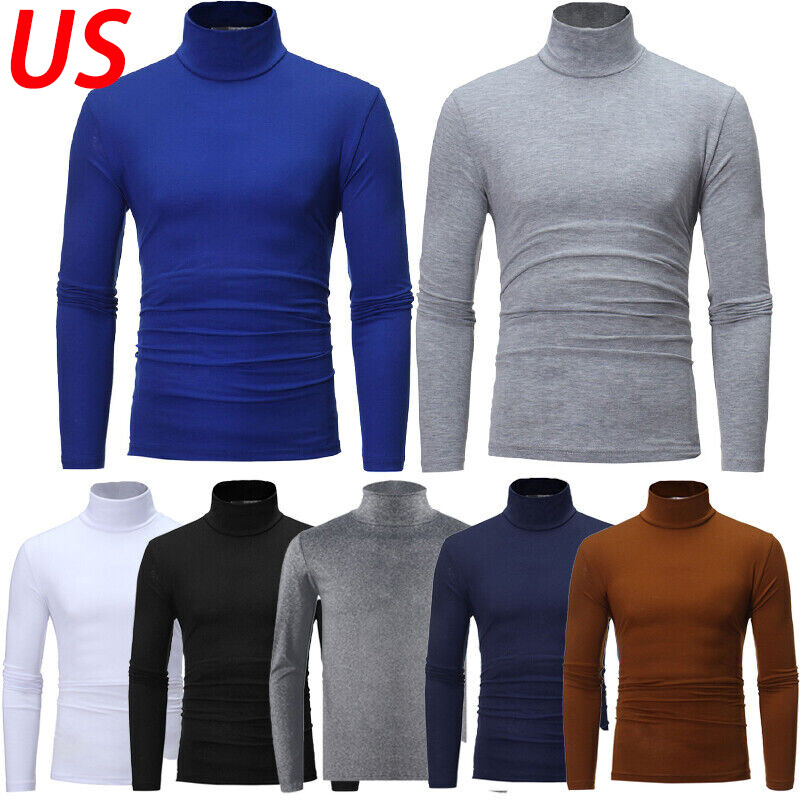 US Mens Turtleneck Pullover Long Sleeve Jumper Tops Warm Casual Slim fit T-Shirt
