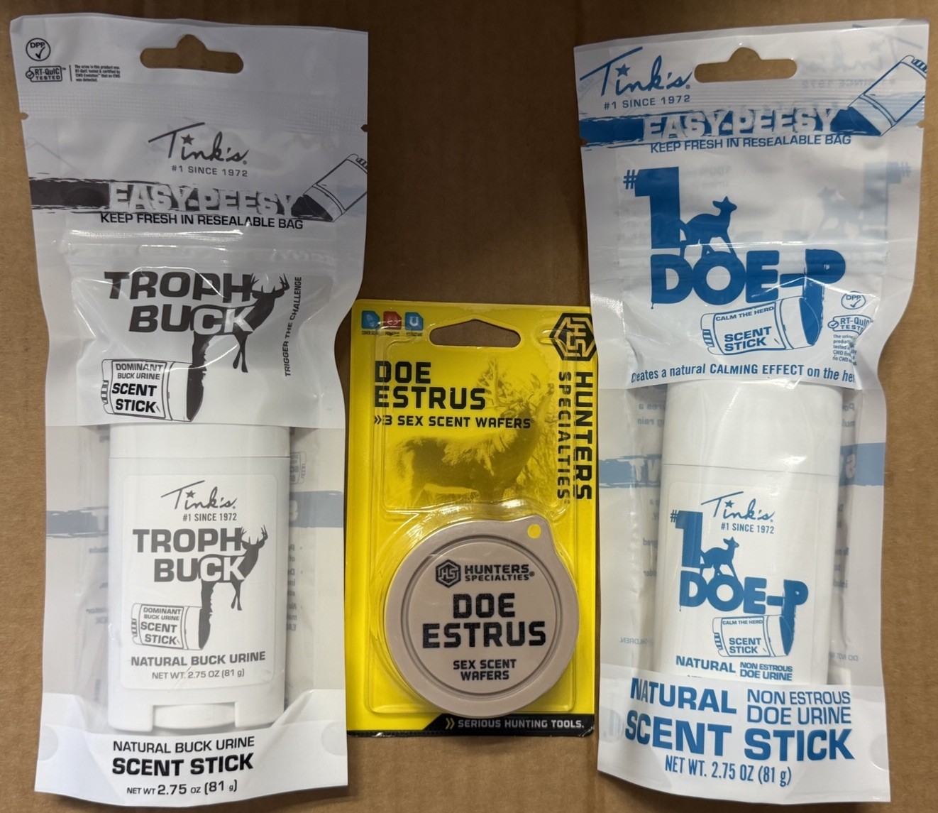 Tinks Easy-Peesy Natural Doe & Buck Urine Scent Stick + Doe Estrus Lot Bundle !!