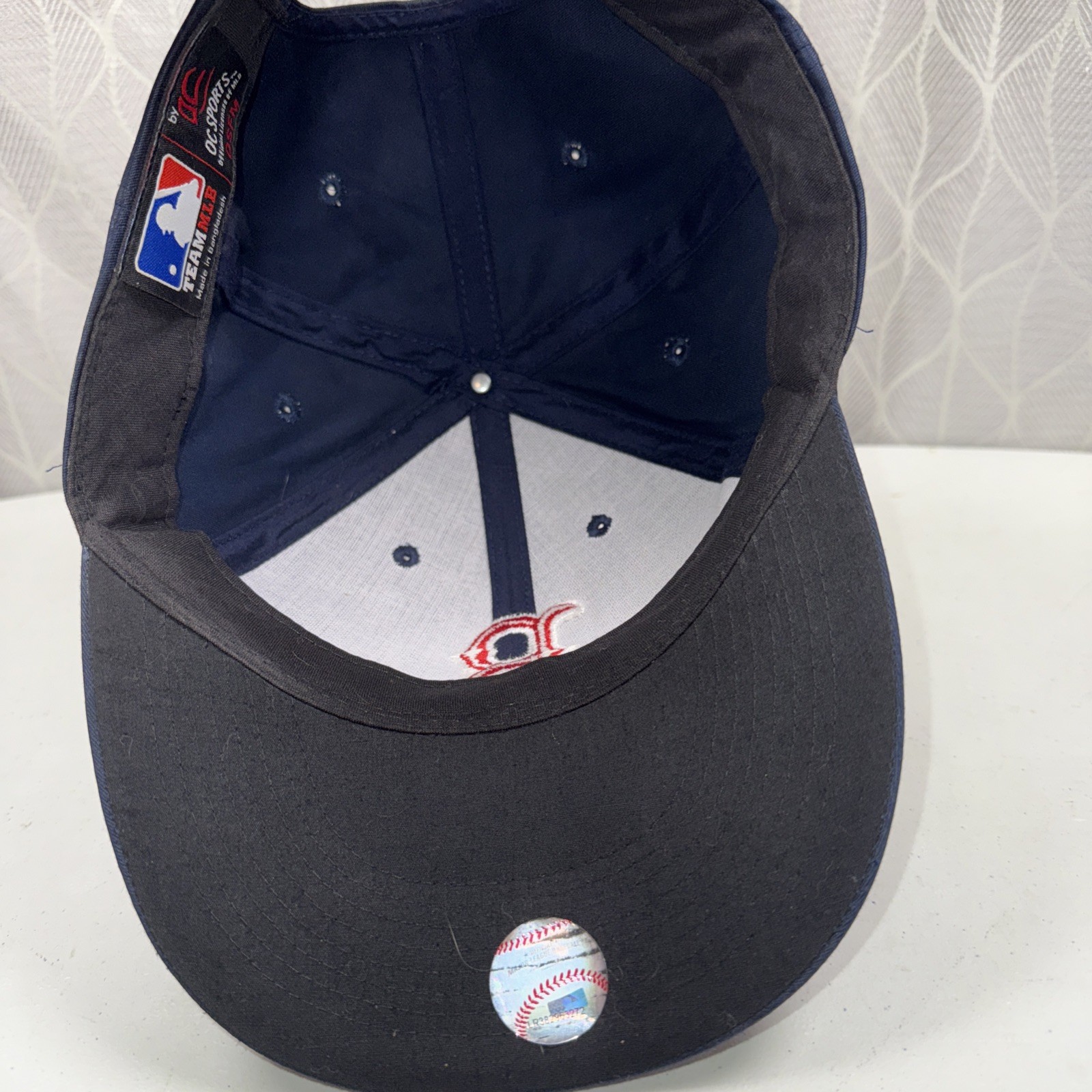 BOSTON Red Sox lite wt Navy Cotton Hat Cap w Script Red B Hook Loop MLB Team