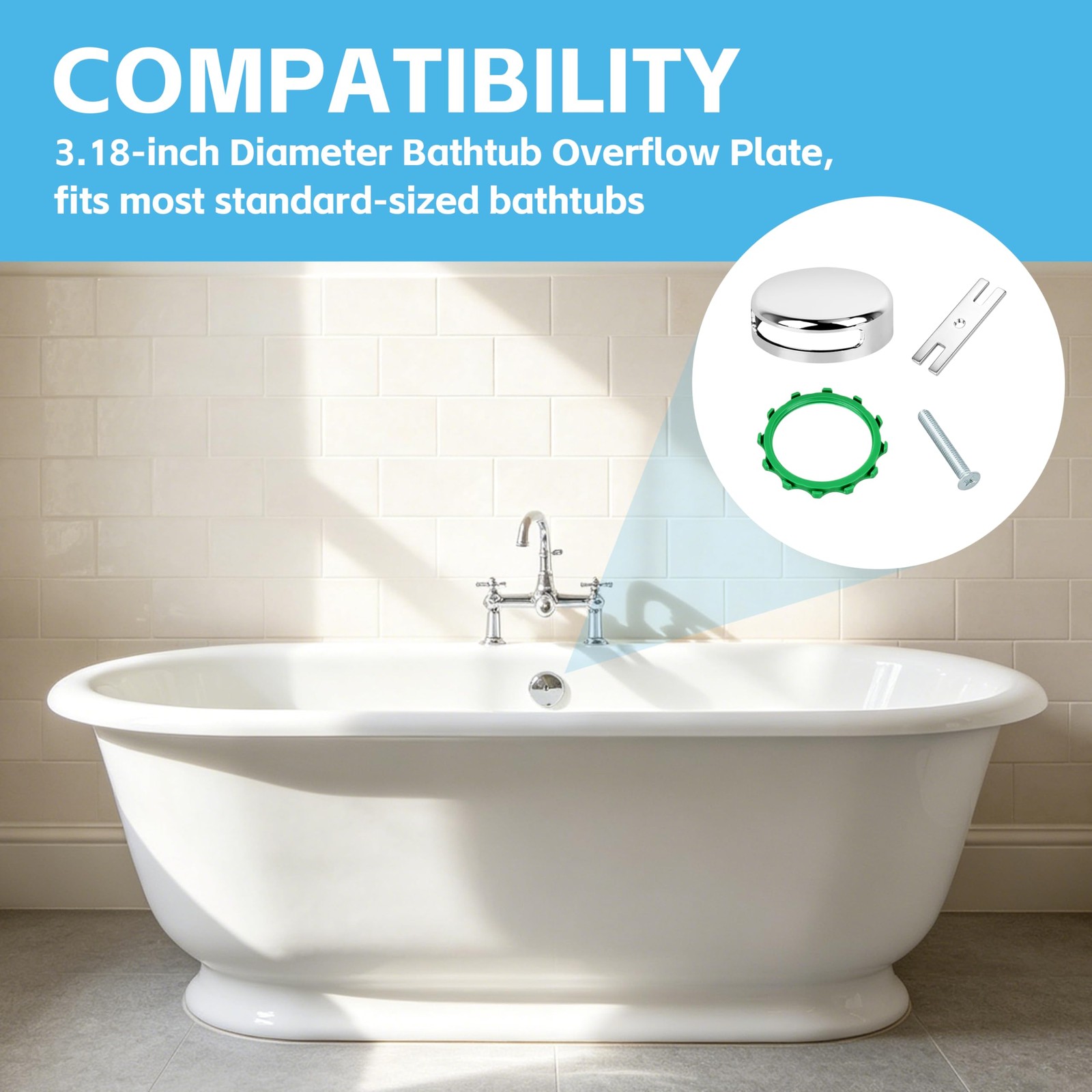 Chrome Plated Bathtub Overflow Drain Cover 1 Pc