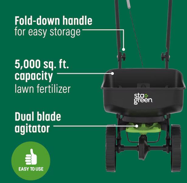 Sta-Green Precision Broadcast Spreader 20-lb Capacity Compatible with Ice Melt..