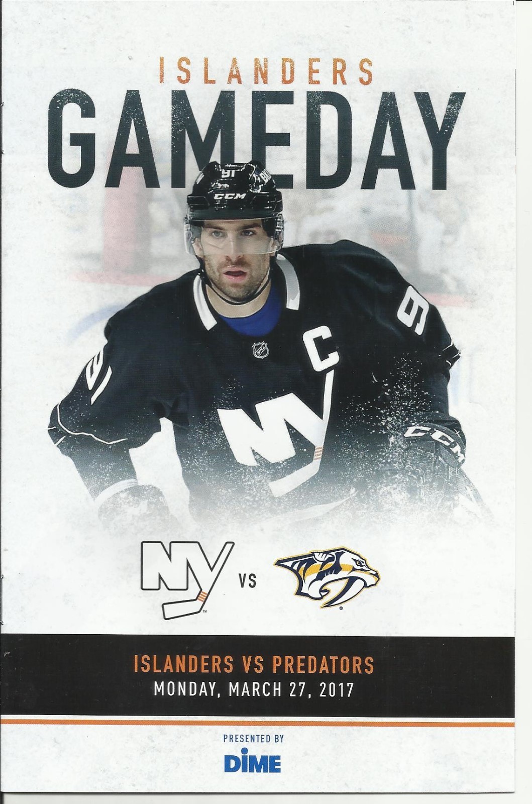 NEW YORK ISLANDERS NASHVILLE PREDATORS TAVARES MARCH 27,2017 GAMEDAY PROGRAM