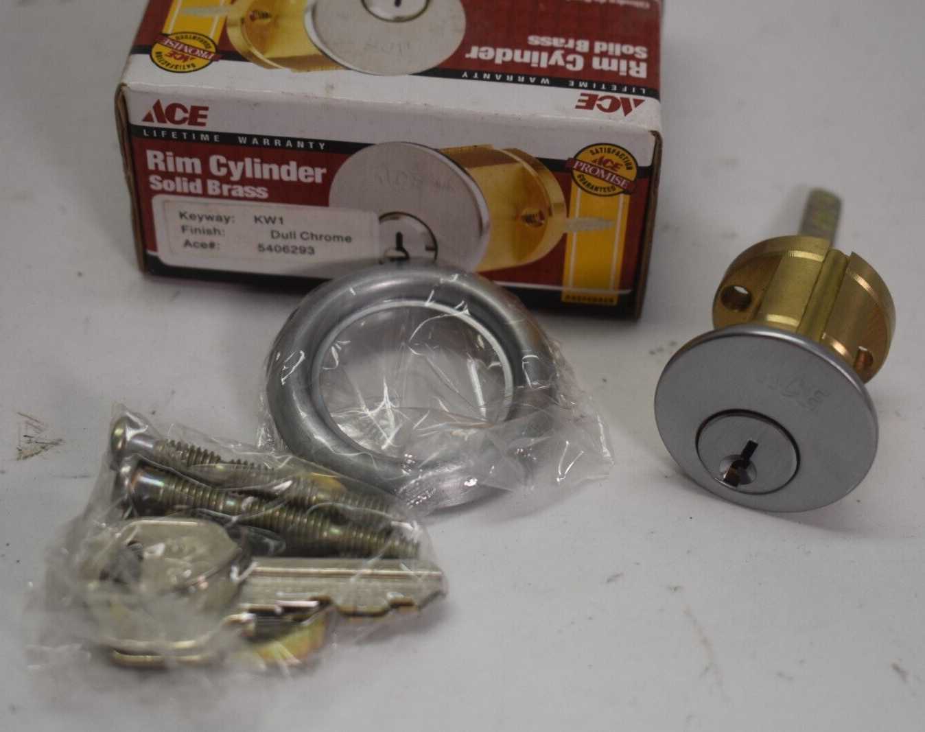 Rim Cylinder Solid Brass Lock & Keys Dull Chrome KW1 Ace Hardware 2 Pack