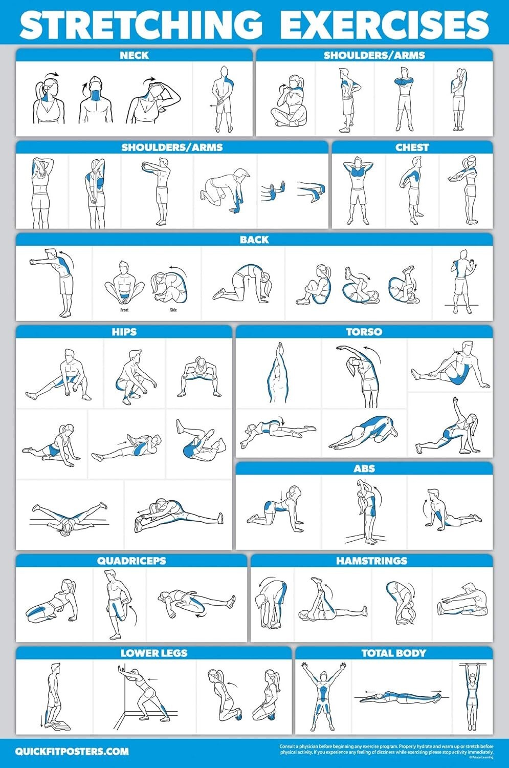 Stretching Workout Exercise Poster - Stretch Routine (Laminated, 18" X