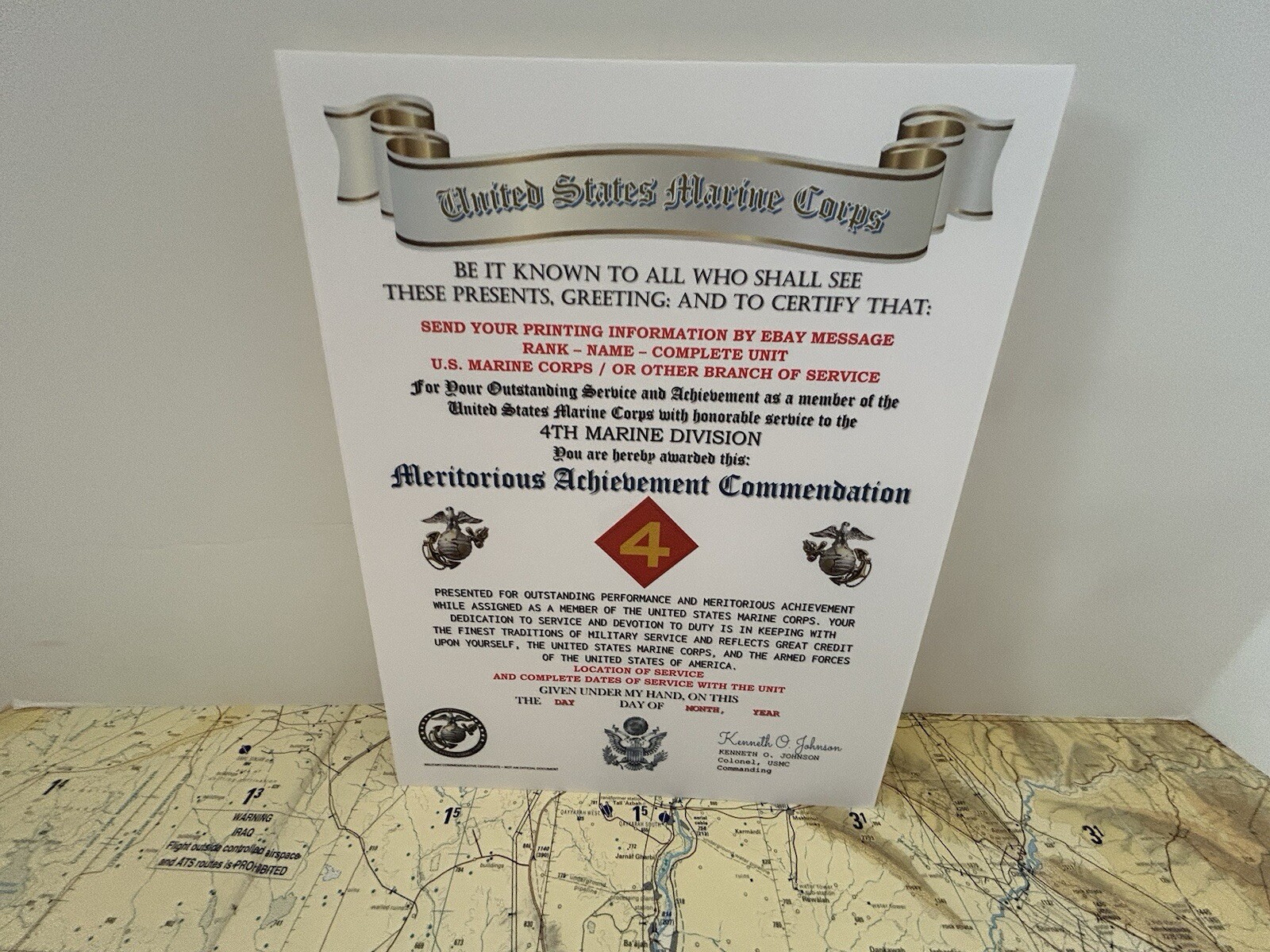 U.S. MARINE CORPS / 4TH MARINE DIVISION - MERITORIOUS ACHIEVEMENT COMMENDATION