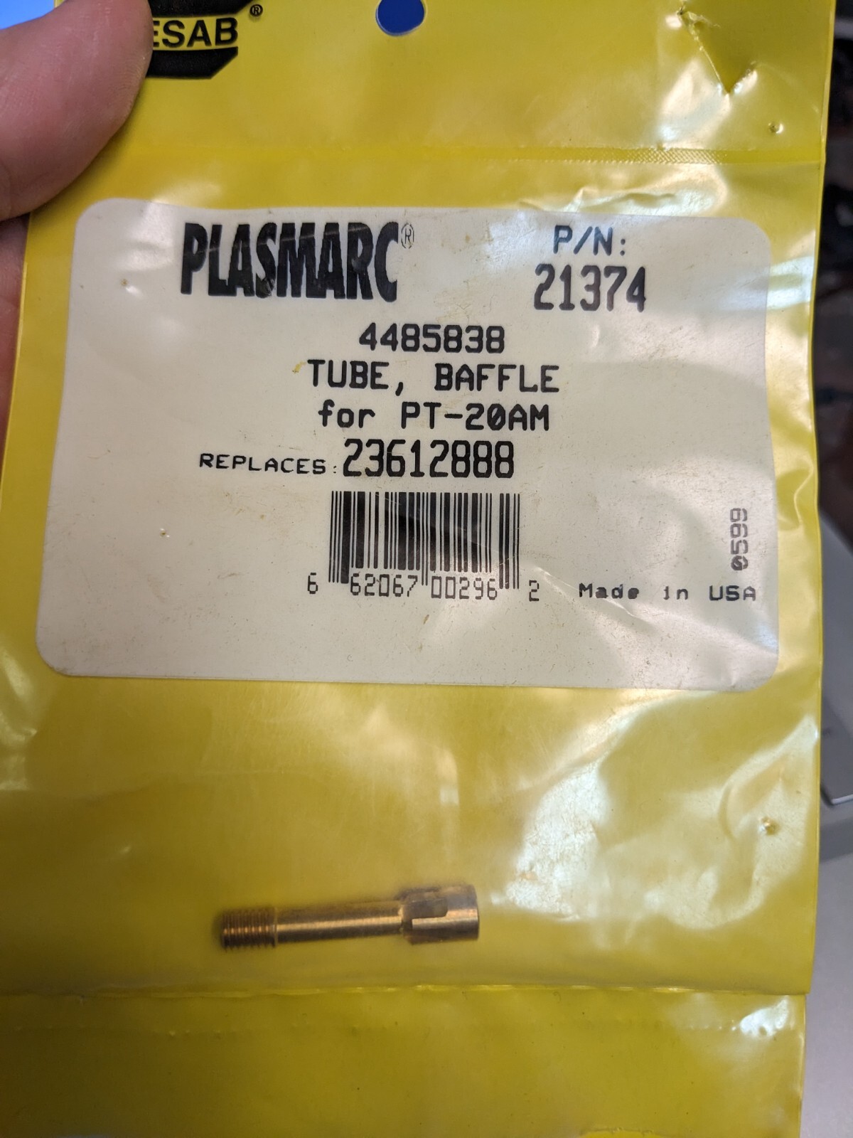 ESAB Model 21374 Tube Baffle For PT-20AM Plasmarc Plasma Torch