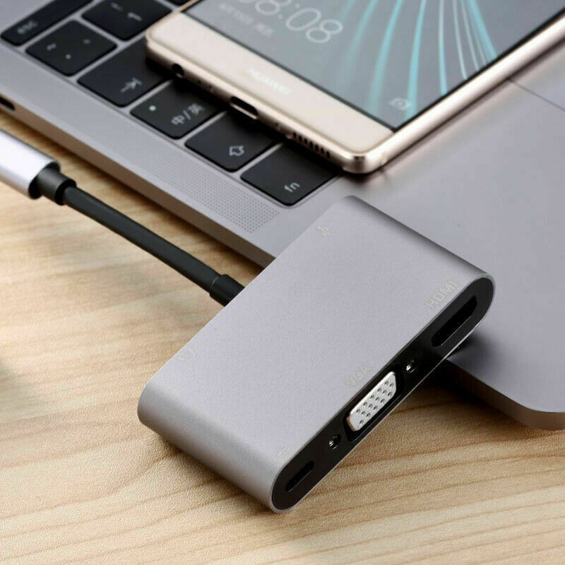 Type C to HDMI/VGA/USB 3.0/3.5mm Audio/USB-C PD Port 5 in1 Adapter Converter Hub