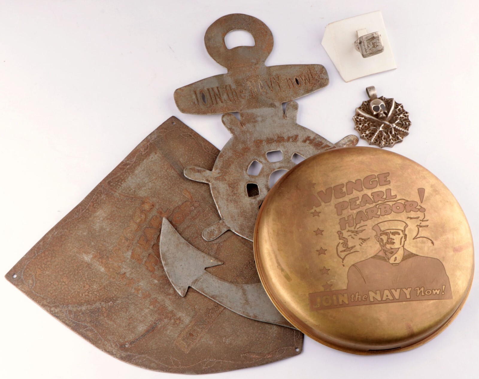 US navy set WW2 Marine WWII Ring Pendant Shield Gong plate Avenge Pearl Harbor!