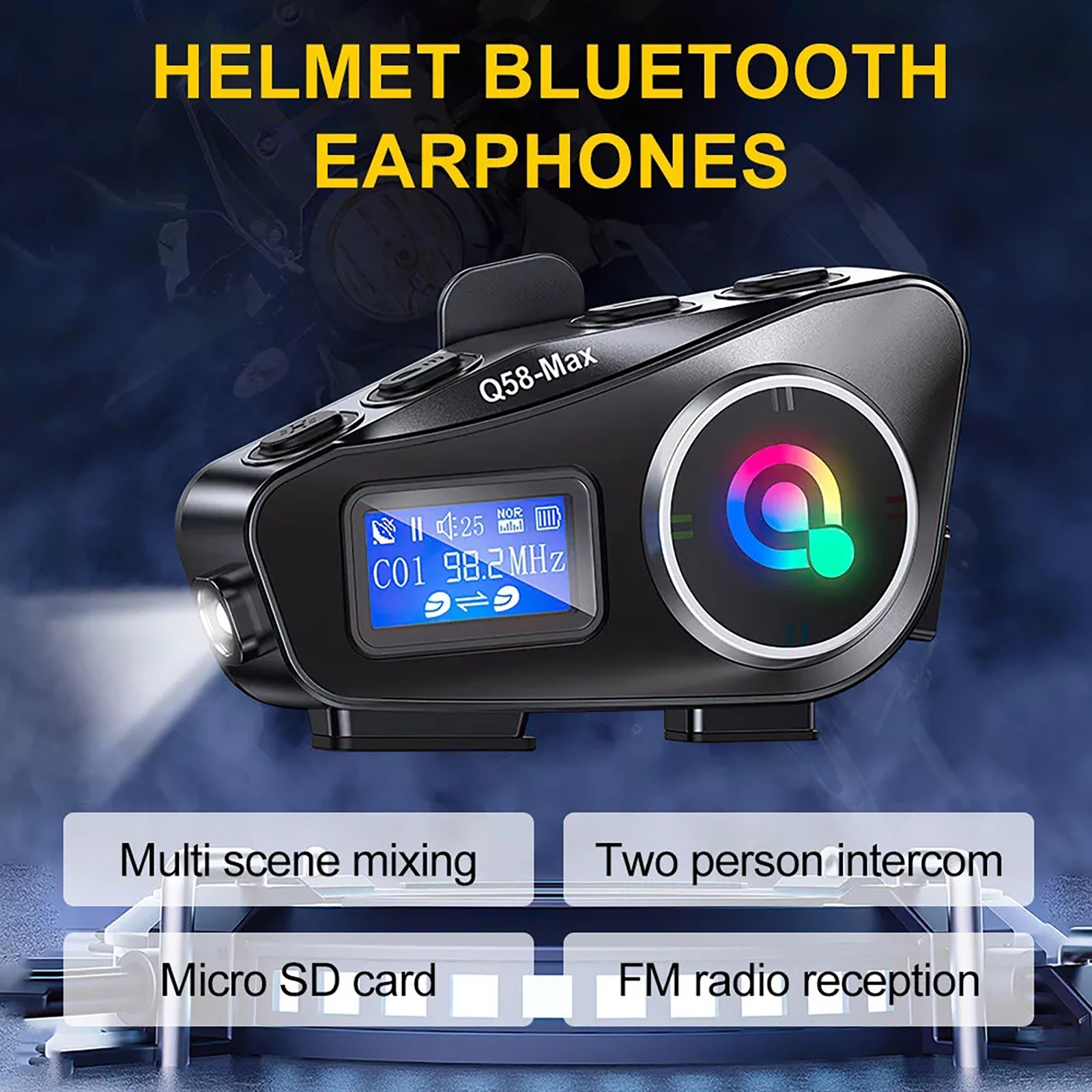 Bluetooth Headset maximum 32G Motorcycle Intercom Helmet LCD Waterproof
