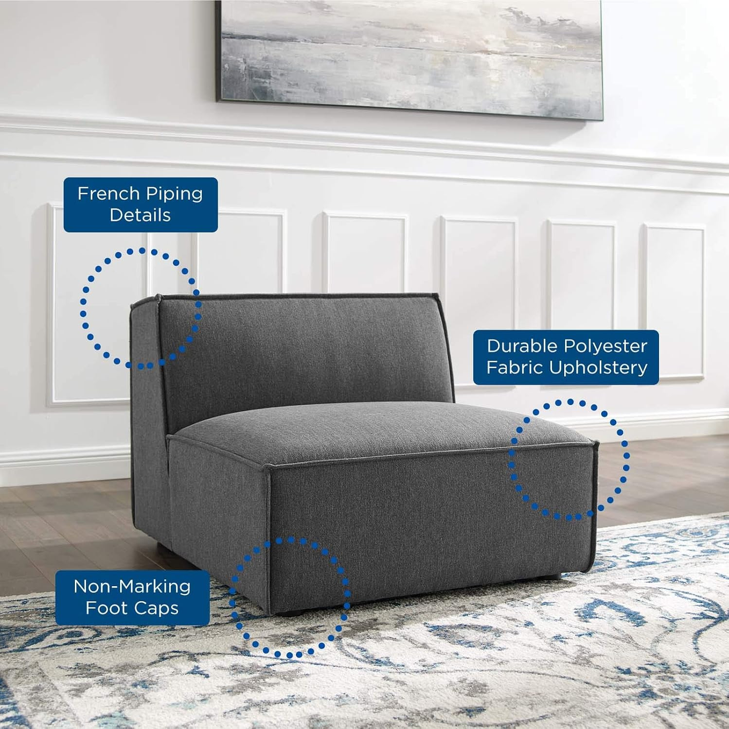 EEI-3872-CHA Restore Sectional Sofa Armless Chair, Charcoal