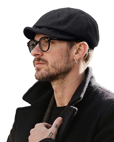 Classic Cotton 8 Panel Newsboy Cap Gatsby Flat Cap Vintage Cdus-nb25q11-black